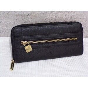 Anne Klein Faux Black Leather Wallet w/Gold Accents Zipper Closure Sweet Debut
